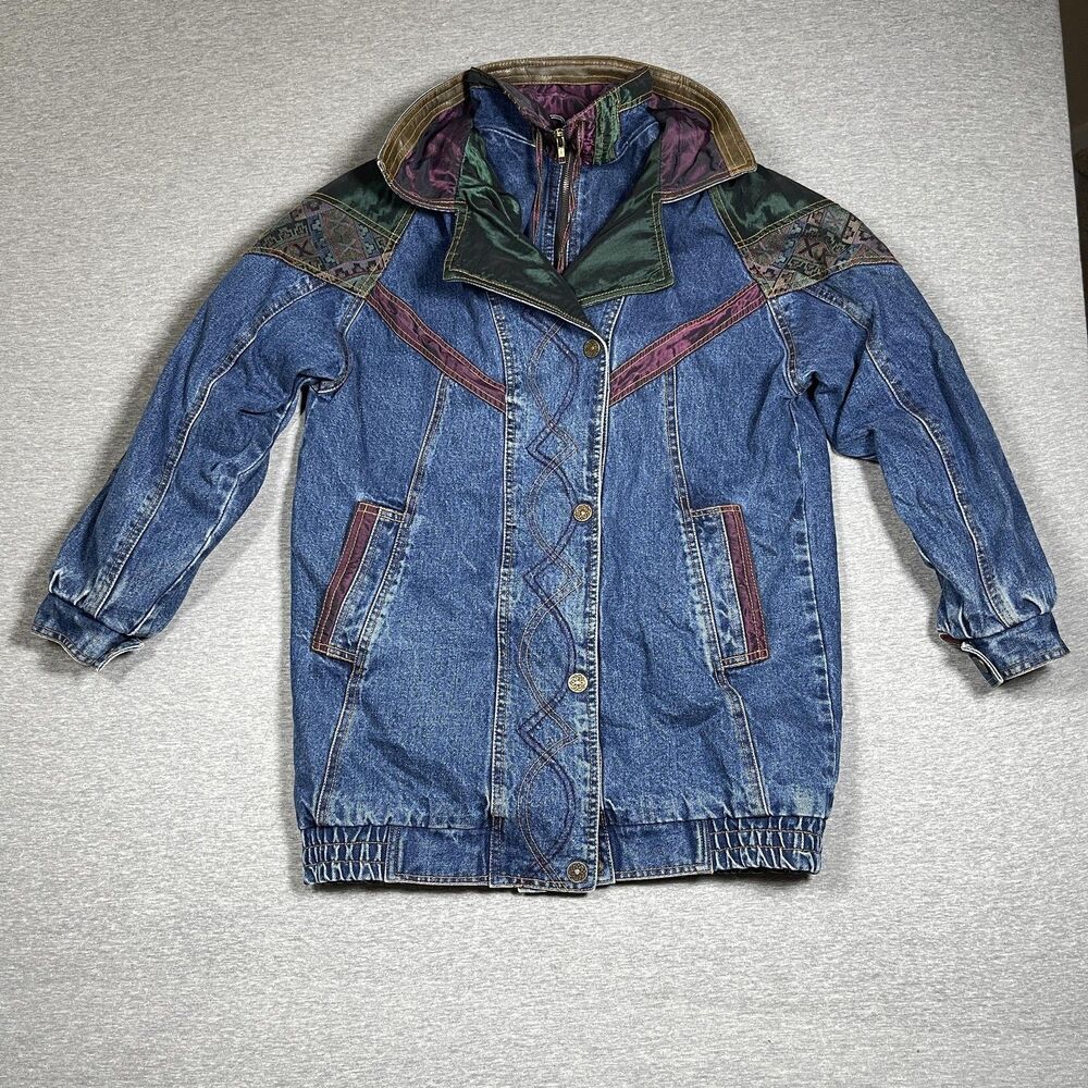 Vintage Current Seen Jacket Womens S Patchwork Heave Denim Coat Oversized 90s